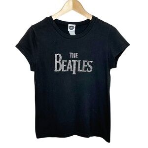 Vintage The Beatles 2005 Y2K Rhinestone Studded Black Fitted Tee Size Large